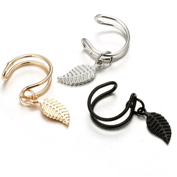 NEW Gold Leaf Ear Cuff Clip Dangle Earring - Picture 2 of 3